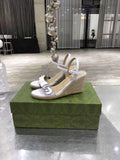 Gucci Women's Leather platform espadrille GG Sandals G18747