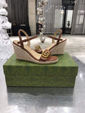 Gucci Women's Leather platform espadrille GG Sandals G18749