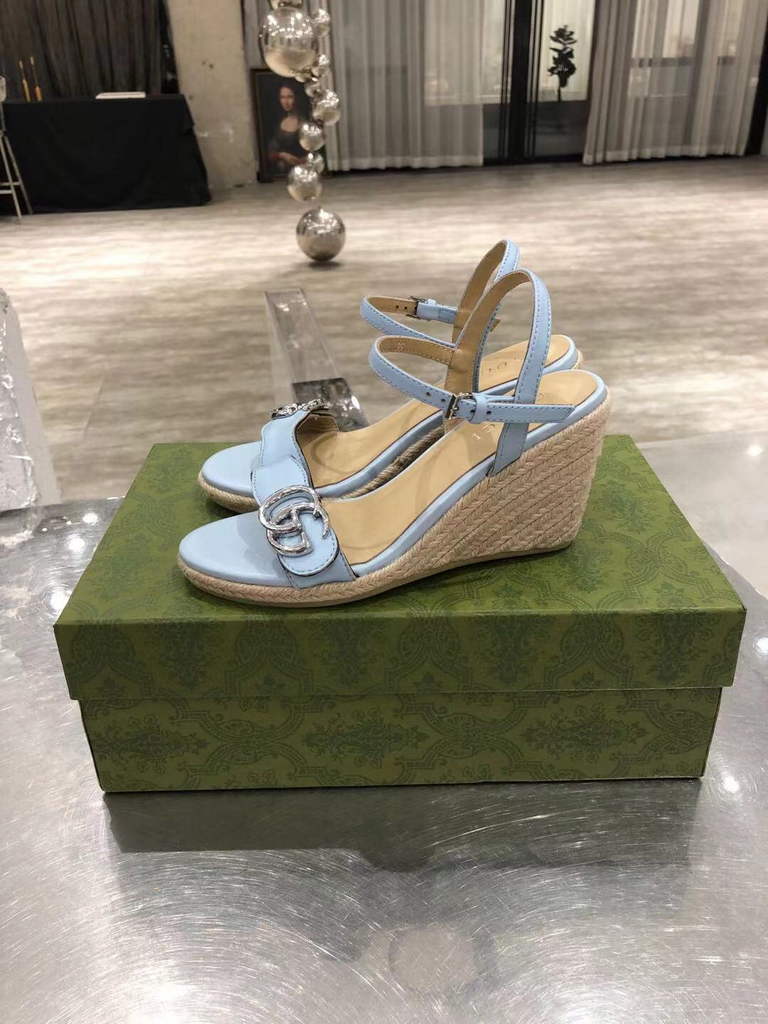 Gucci Women's Leather platform espadrille GG Sandals G18752