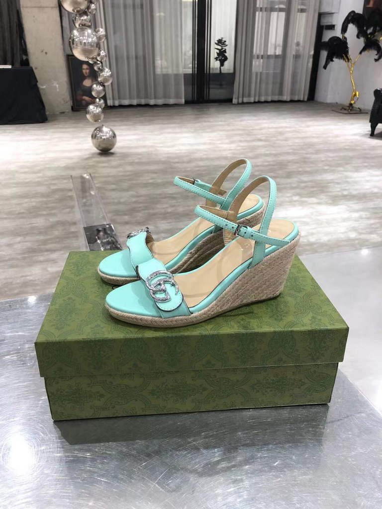 Gucci Women's Leather platform espadrille GG Sandals G18754