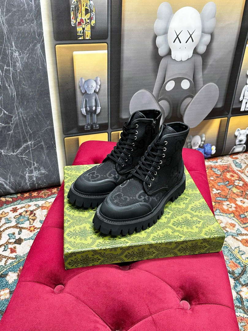 Gucci Women's Men's Fashion Shoes Lace-up Boots G77341