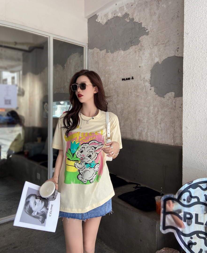 Gucci Women's T-Shirts Designer Gucci Clothing Apricot 38094