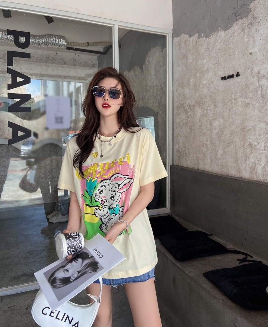 Gucci Women's T-Shirts Designer Gucci Clothing Apricot 38094