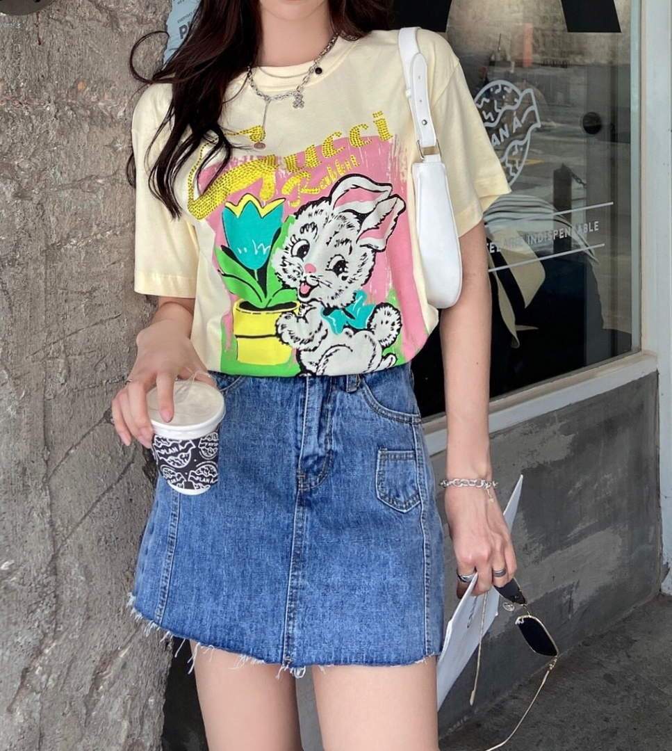 Gucci Women's T-Shirts Designer Gucci Clothing Apricot 38094