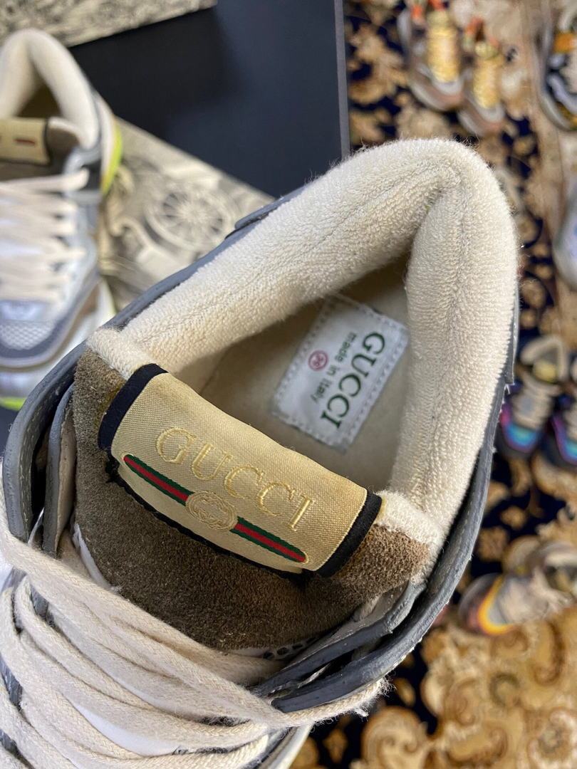 Gucci Women¡¯s Ultrapace R Leather Sneaker 81115 Silver and Brown - luxibagsmall