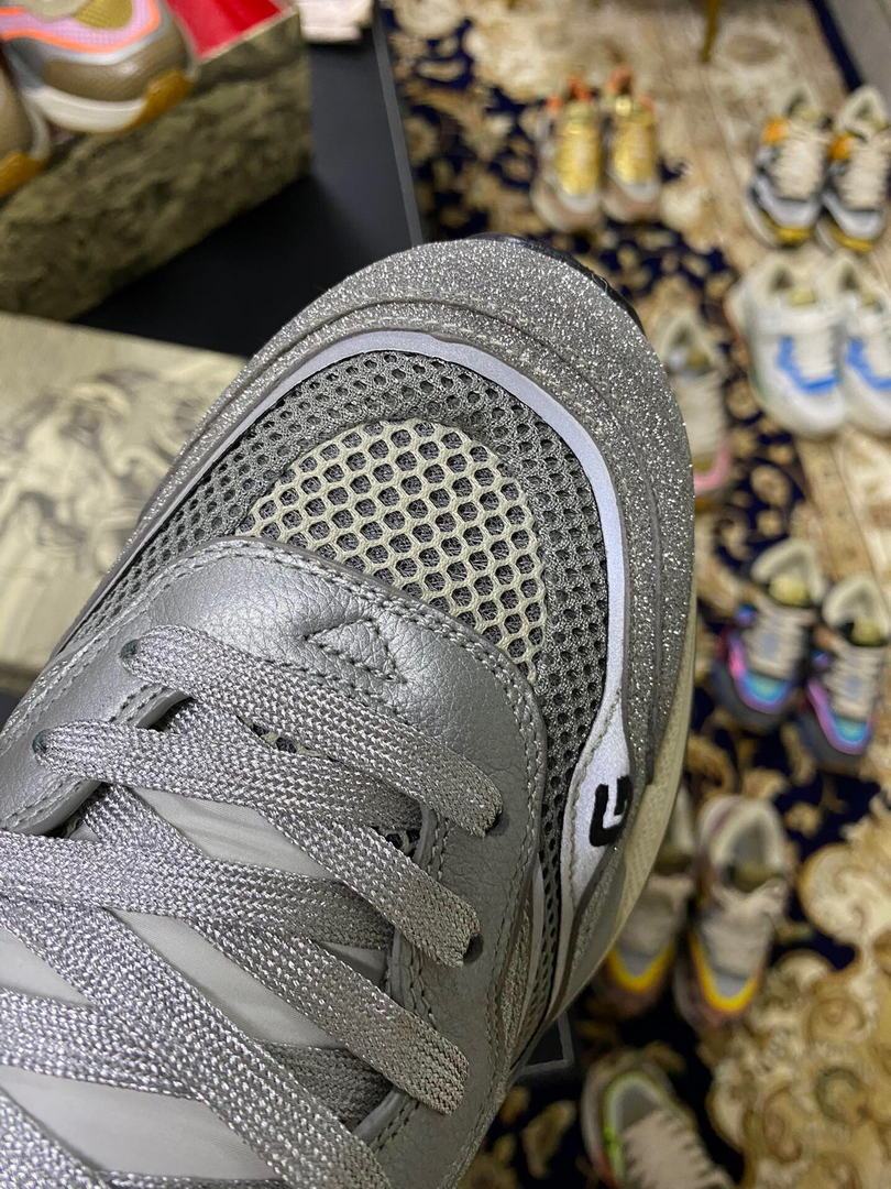 Gucci Women¡¯s Ultrapace R Leather Sneaker 81115 Silver and Gray - luxibagsmall