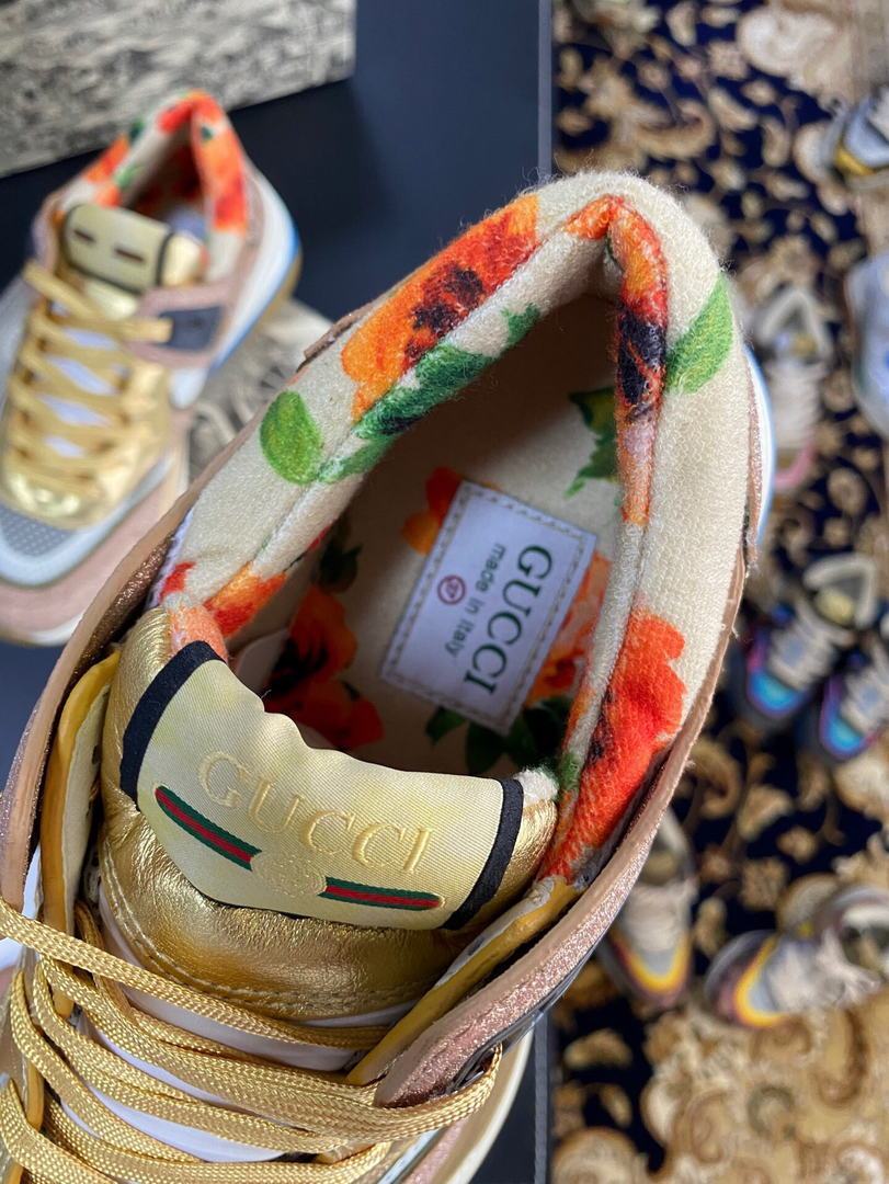 Gucci Women¡¯s Ultrapace R Leather Sneaker 81115 Gold and Wine - luxibagsmall