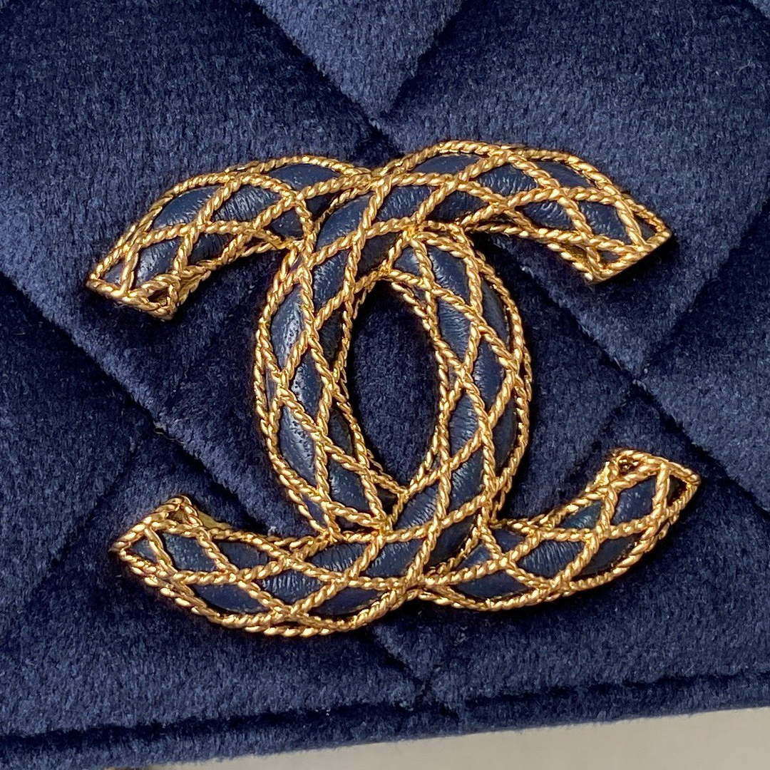 Chanel AP3363 Flap Baguette Bag Velvet Navy Blue - Default Title - View 3