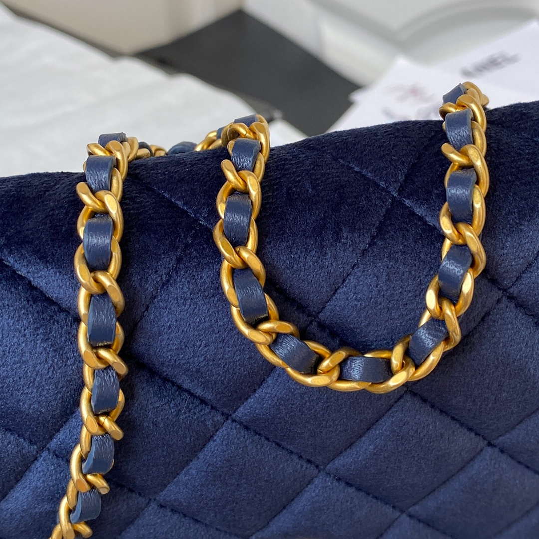 Chanel AP3363 Flap Baguette Bag Velvet Navy Blue - Default Title - View 4