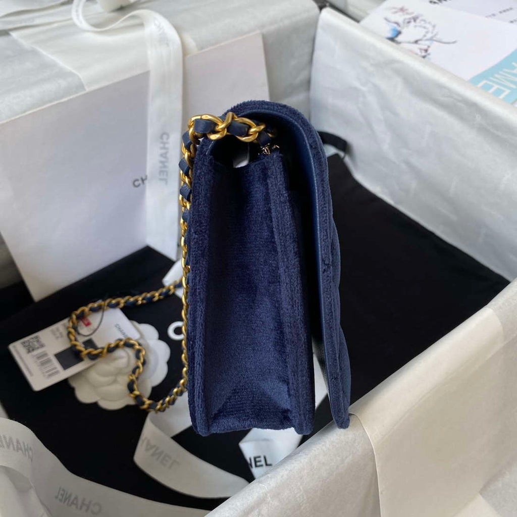 Chanel AP3363 Flap Baguette Bag Velvet Navy Blue