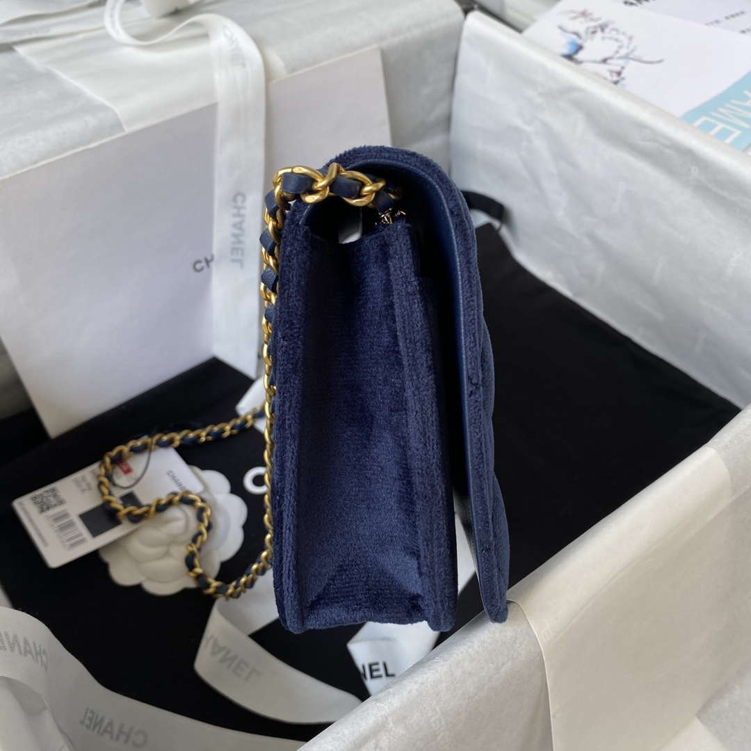 Chanel AP3363 Flap Baguette Bag Velvet Navy Blue - Default Title - View 5