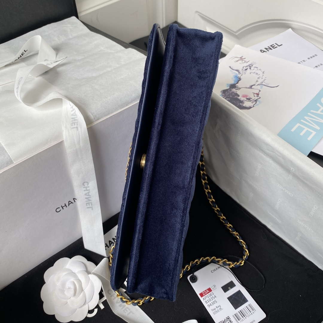 Chanel AP3363 Flap Baguette Bag Velvet Navy Blue