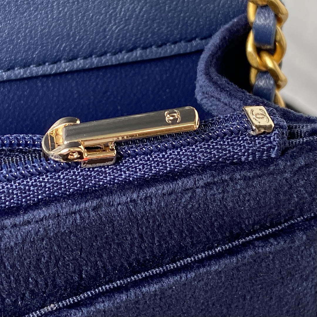 Chanel AP3363 Flap Baguette Bag Velvet Navy Blue - Default Title - View 9