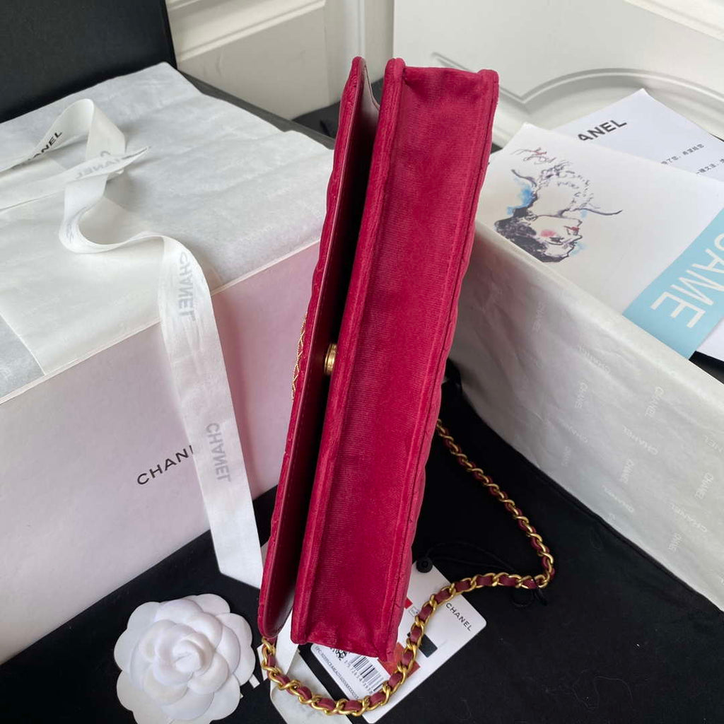 Chanel AP3363 Flap Baguette Bag Velvet Wine Red