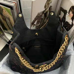Chanel  Maxi Hobo Bag AS3156 Printed denim gold-tone metal Black - Default Title - View 6