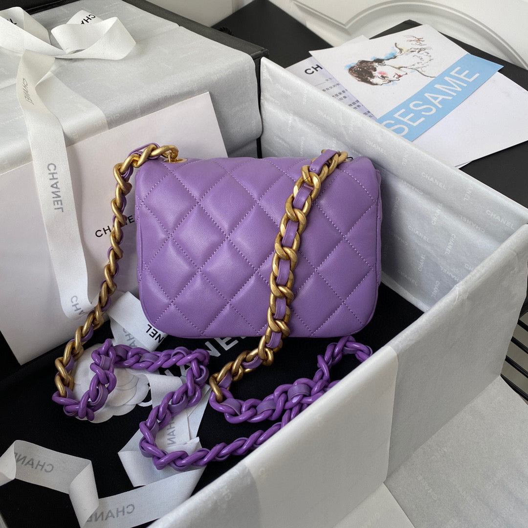 Chanel Mini Flap Bag Lambskin Gold-Tone Metal AS3205 Purple - Default Title - View 2