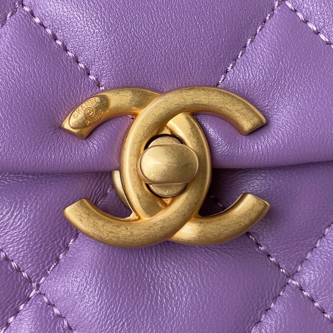 Chanel Mini Flap Bag Lambskin Gold-Tone Metal AS3205 Purple