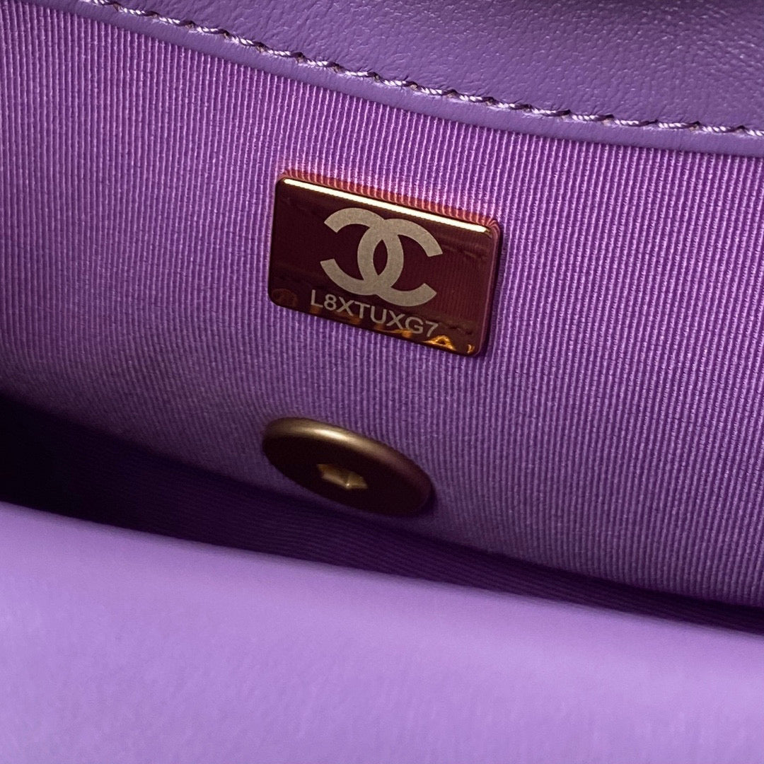 Chanel Mini Flap Bag Lambskin Gold-Tone Metal AS3205 Purple - Default Title - View 9