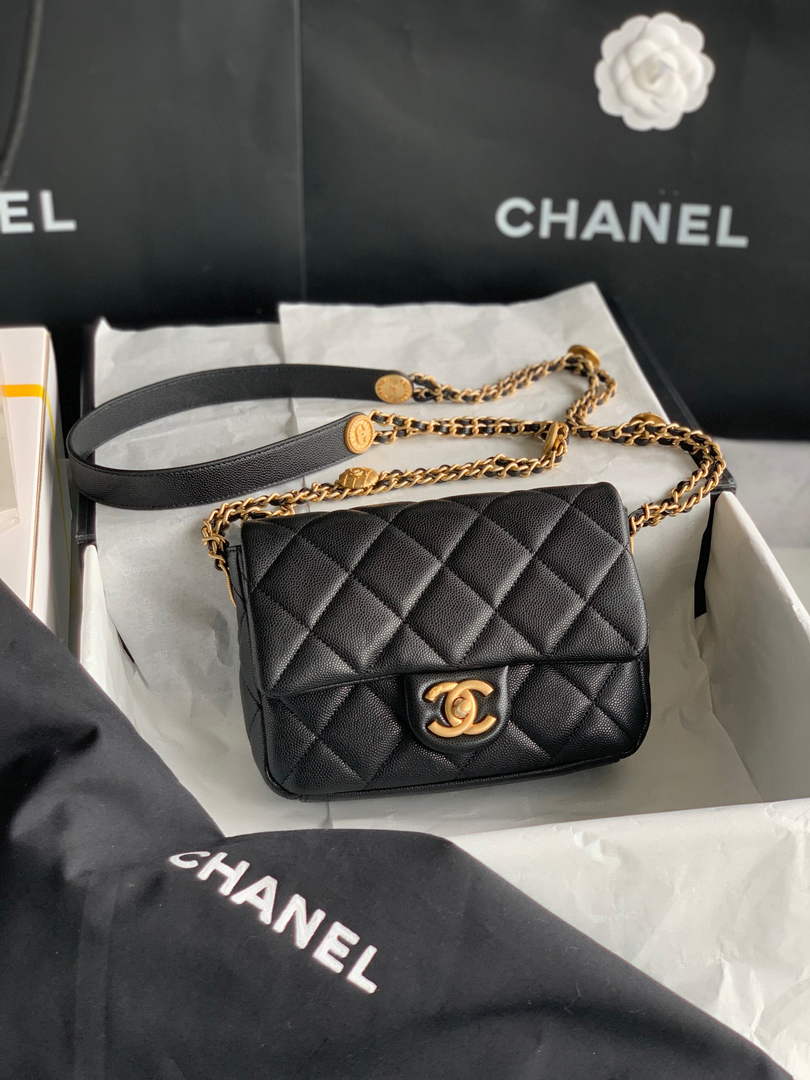 Chanel Small Flap Bag Shiny Calfskin Gold-Tone Metal AS3369 Black - Default Title - View 2