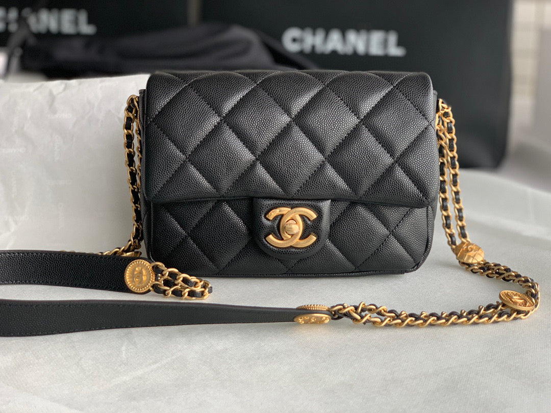 Chanel Small Flap Bag Shiny Calfskin Gold-Tone Metal AS3369 Black - Default Title - View 3
