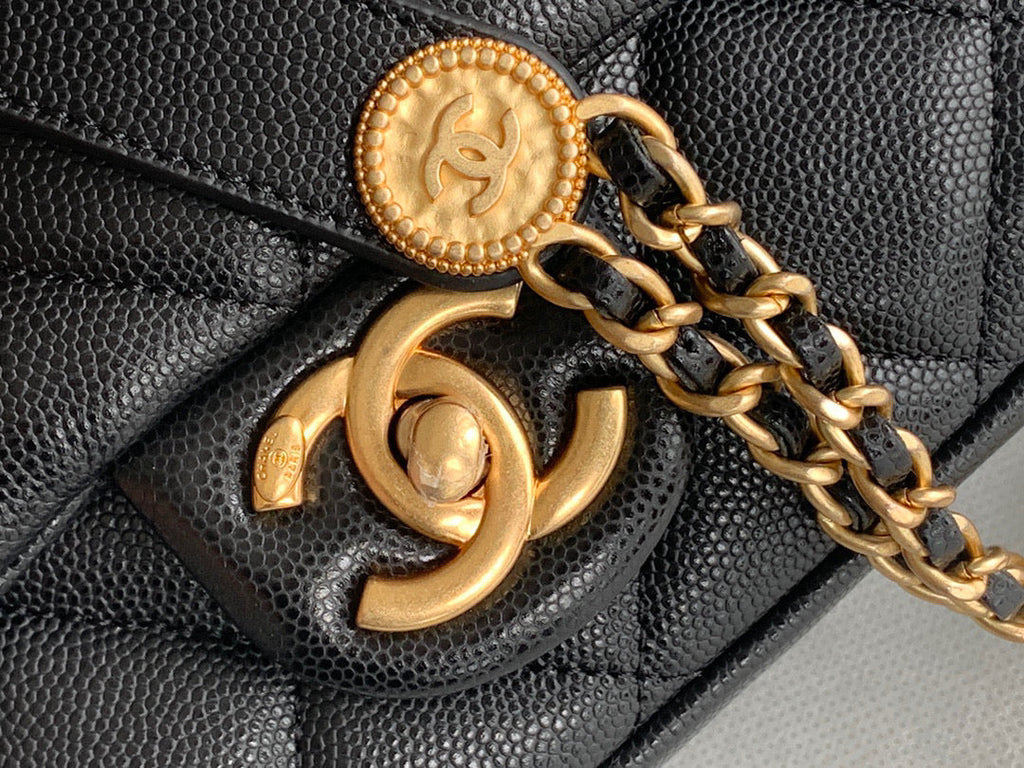 Chanel Small Flap Bag Shiny Calfskin Gold-Tone Metal AS3369 Black