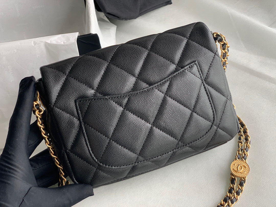 Chanel Small Flap Bag Shiny Calfskin Gold-Tone Metal AS3369 Black