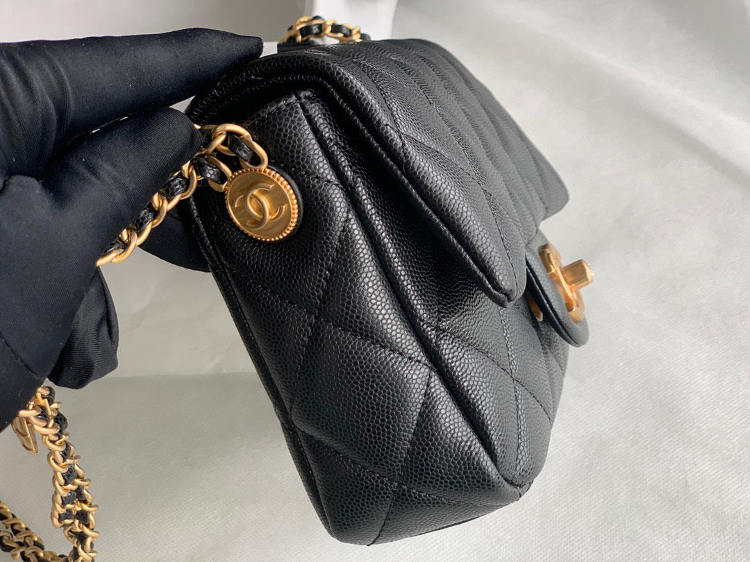 Chanel Small Flap Bag Shiny Calfskin Gold-Tone Metal AS3369 Black - Default Title - View 6