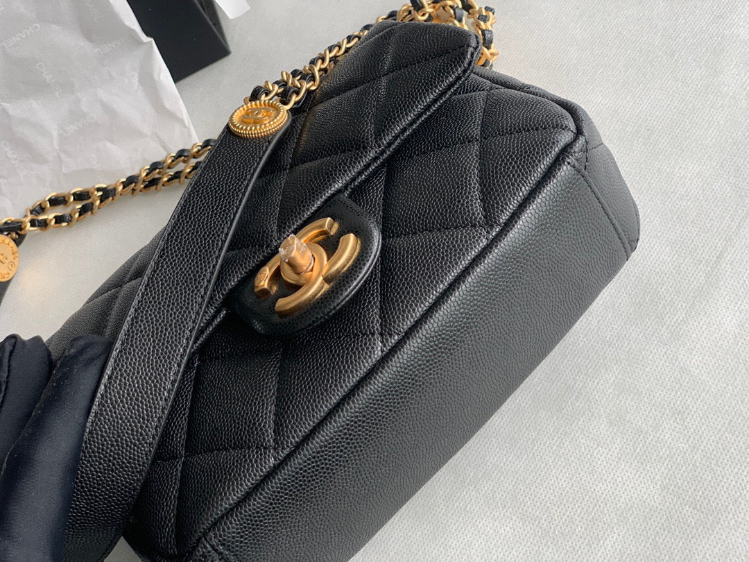 Chanel Small Flap Bag Shiny Calfskin Gold-Tone Metal AS3369 Black - Default Title - View 7