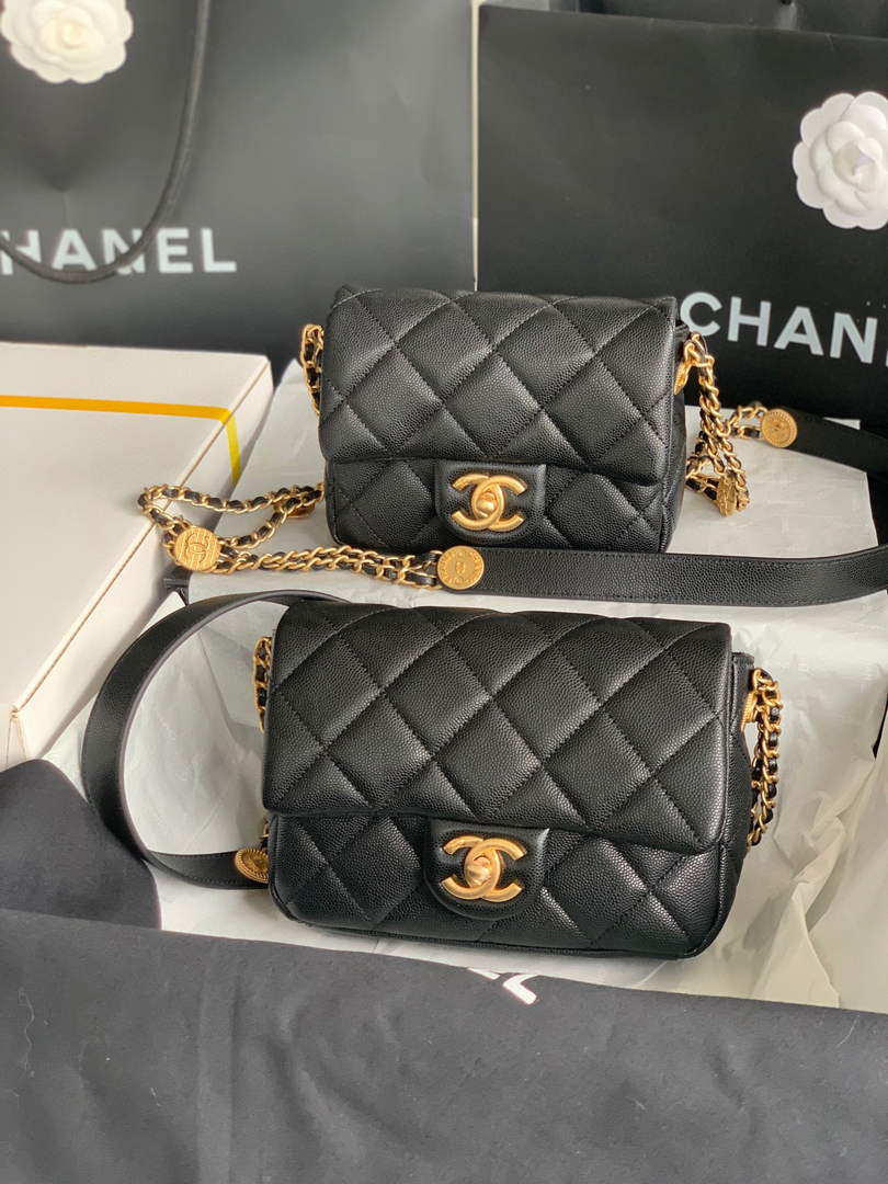 Chanel Small Flap Bag Shiny Calfskin Gold-Tone Metal AS3369 Black - Default Title - View 1