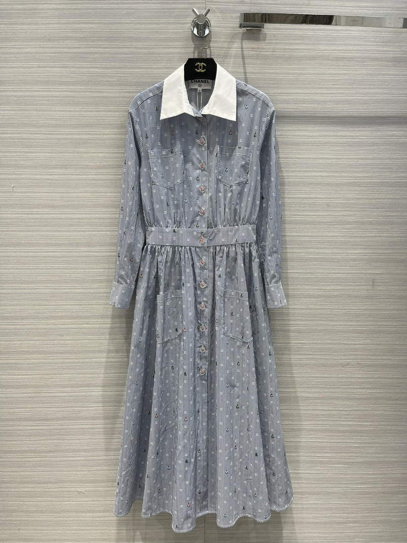 Chanel P73610 Women's Fashion Clothing Striped Dress C58709
