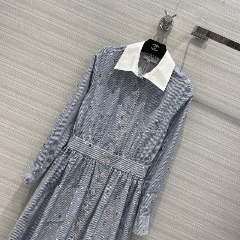 Chanel P73610 Women's Fashion Clothing Striped Dress C58709