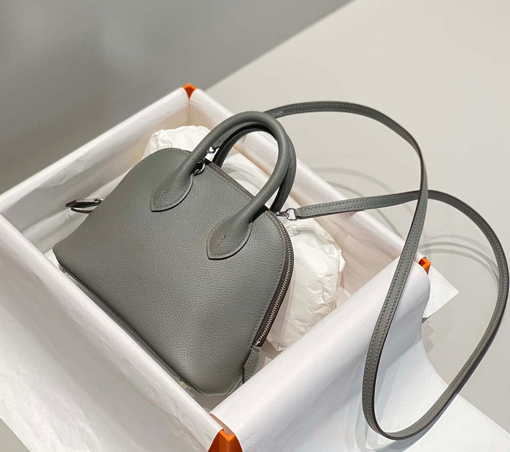 Hermes 316419 Bolide 1923 Mini Leather Bag Elephant Gray H900966