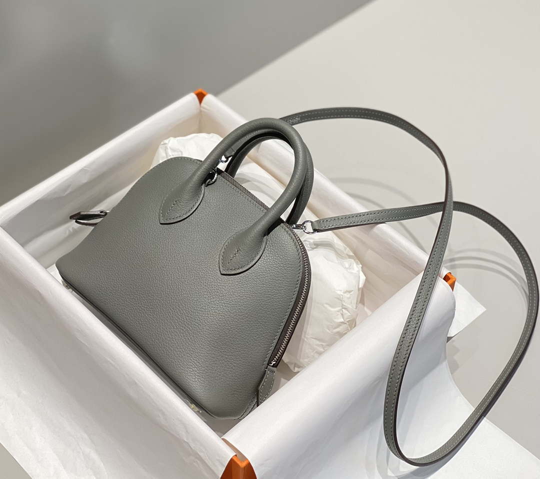 Hermes 316419 Bolide 1923 Mini Leather Bag Elephant Gray H900966