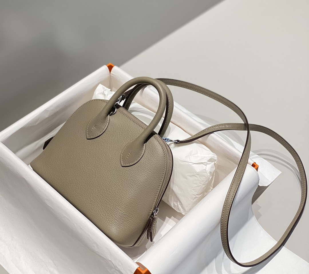 Hermes 316419 Bolide 1923 Mini Leather Bag Gray H900965 - Default Title - View 4