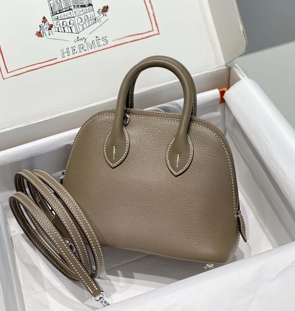 Hermes 316419 Bolide 1923 Mini Leather Bag H900974 - Sliver - View 2