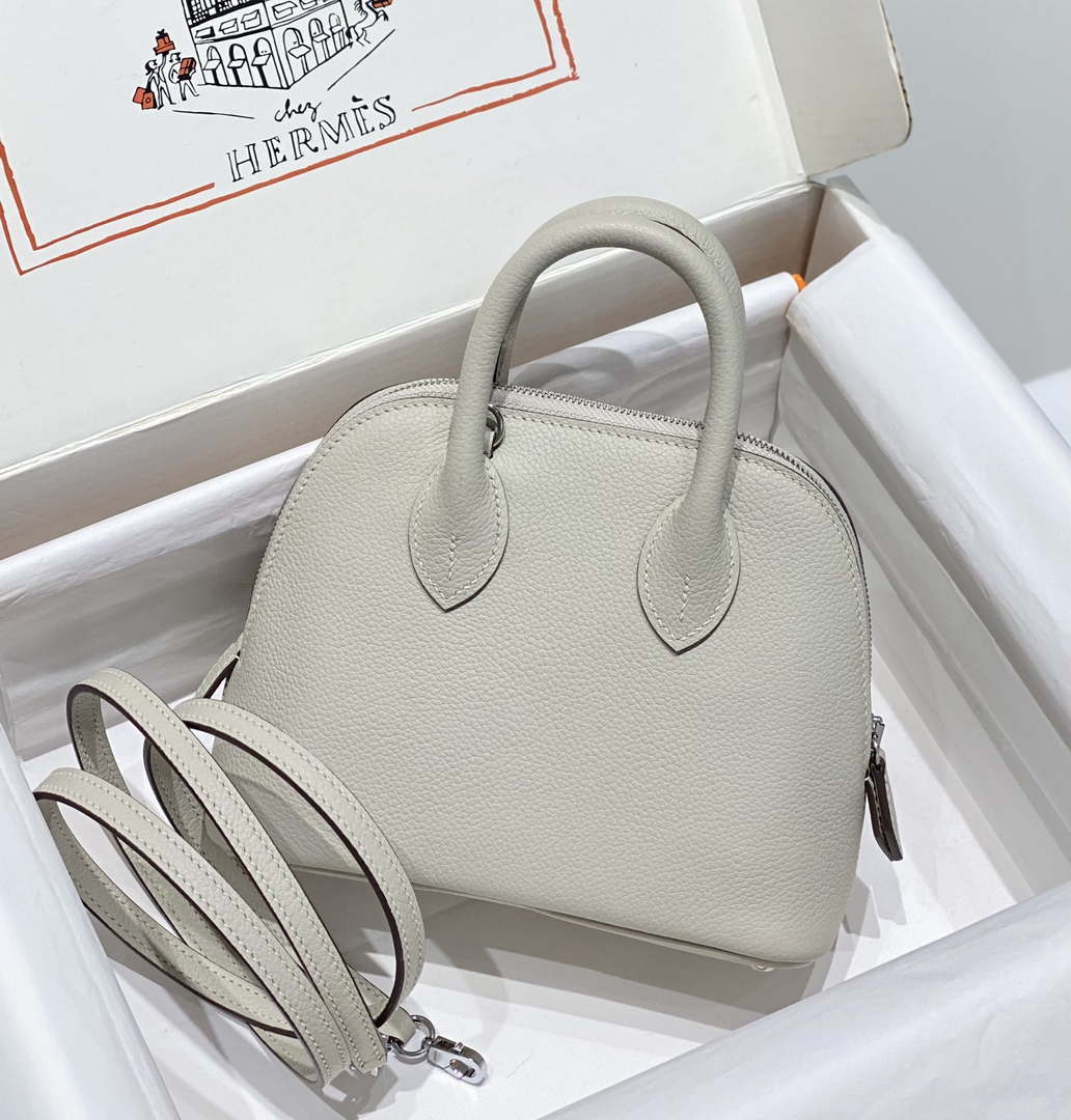 Hermes 316419 Bolide 1923 Mini Leather Bag pearl Gray H900967 - Default Title - View 2