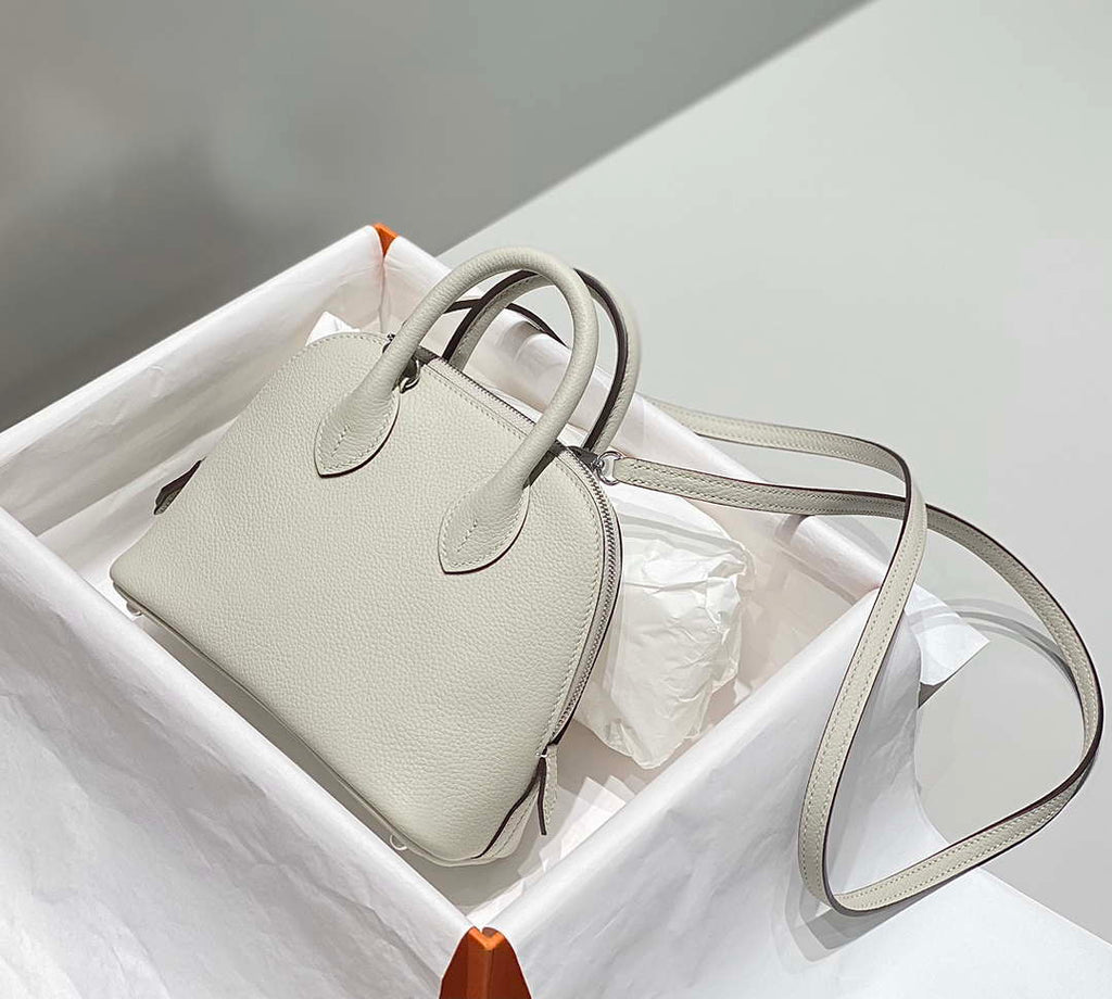 Hermes 316419 Bolide 1923 Mini Leather Bag pearl Gray H900967