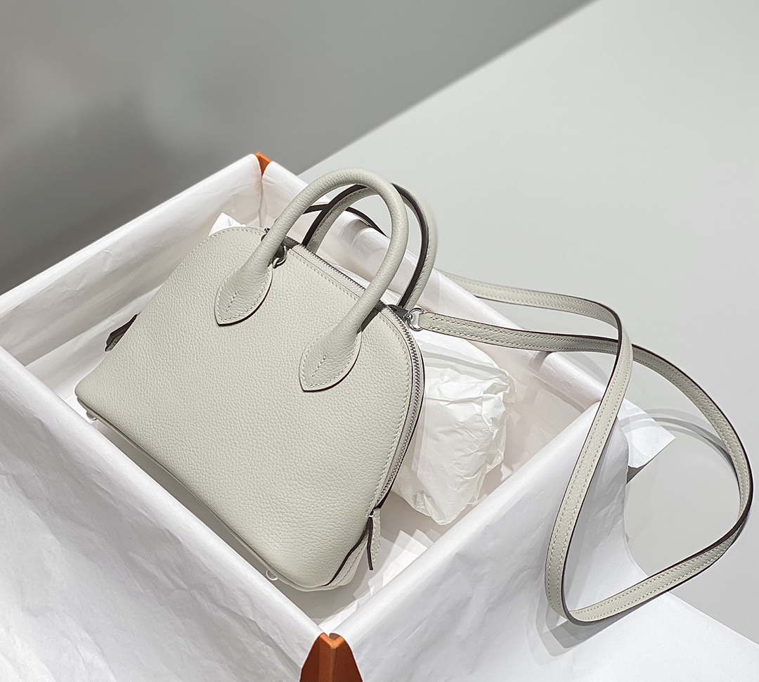 Hermes 316419 Bolide 1923 Mini Leather Bag pearl Gray H900967