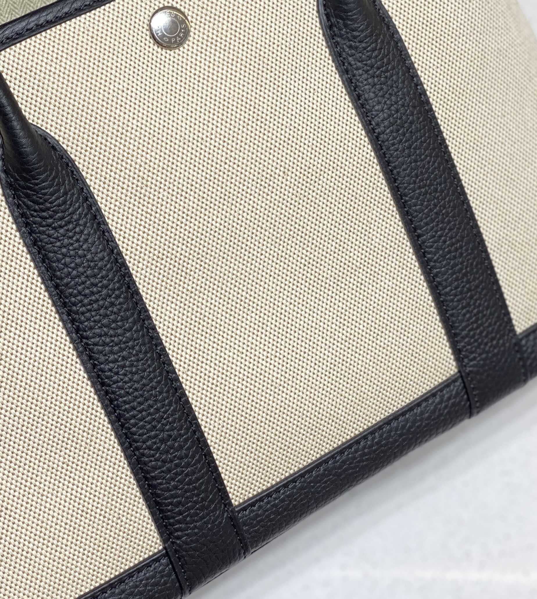 Hermes Beige Canvas and Black leather Garden Party 30cm Bag H239051 - Default Title - View 4
