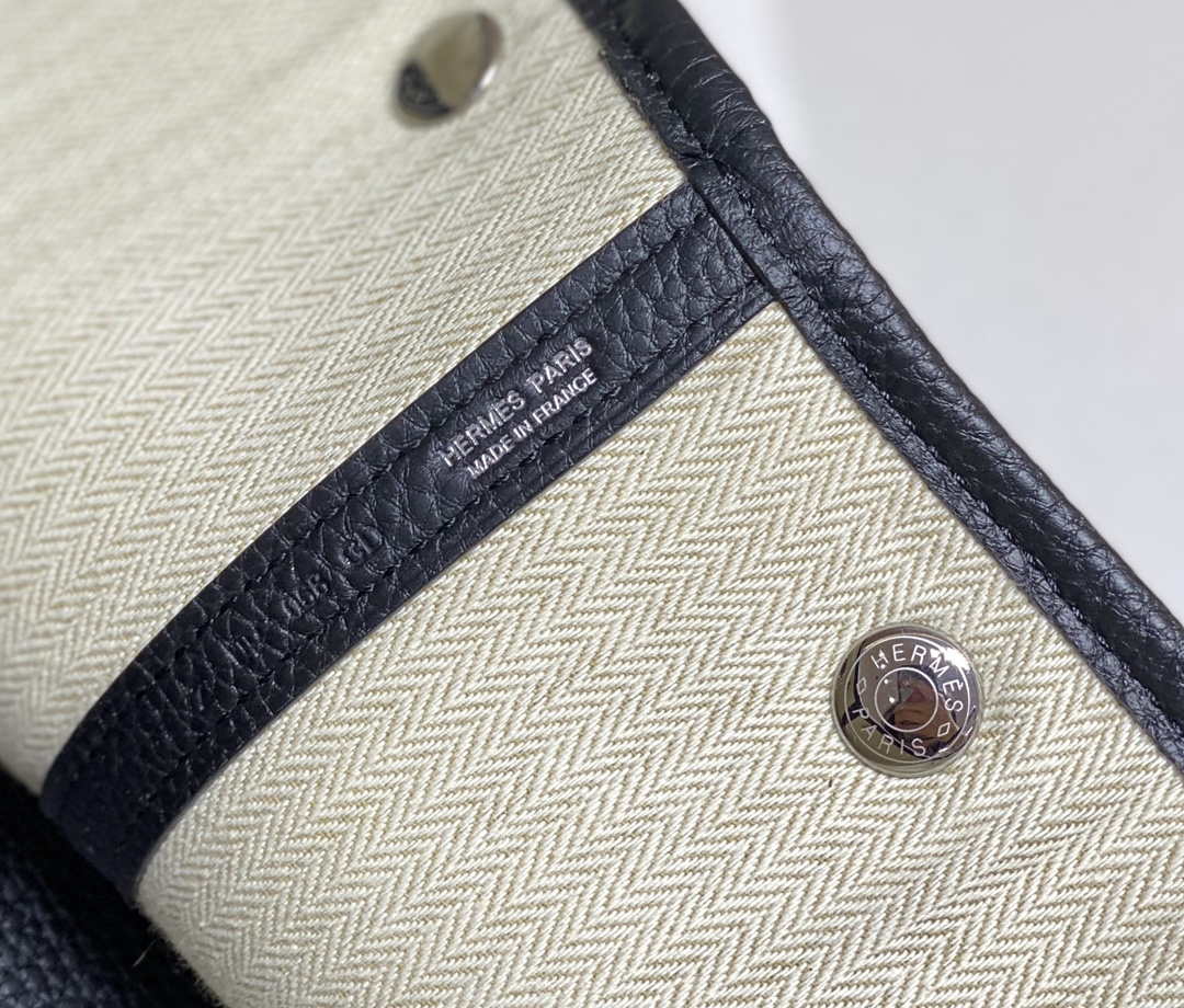 Hermes Beige Canvas and Black leather Garden Party 30cm Bag H239051 - Default Title - View 7