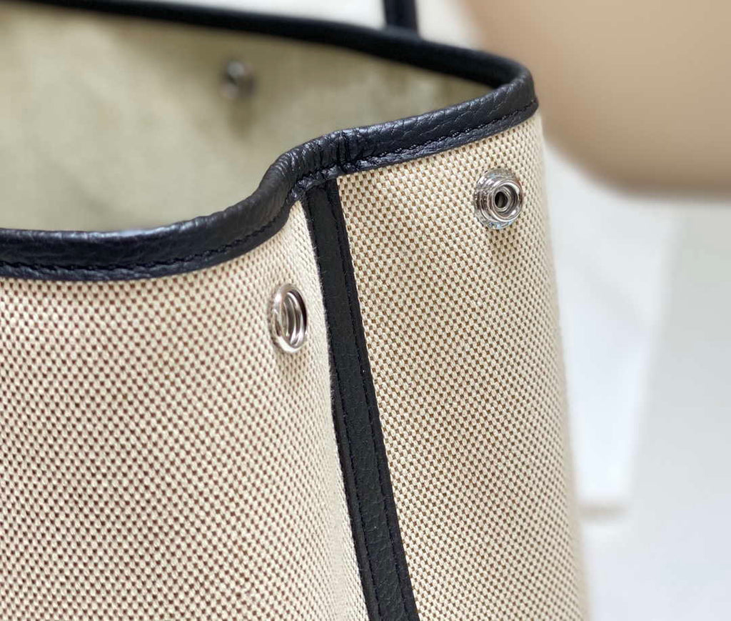 Hermes Beige Canvas and Black leather Garden Party 30cm Bag H239051
