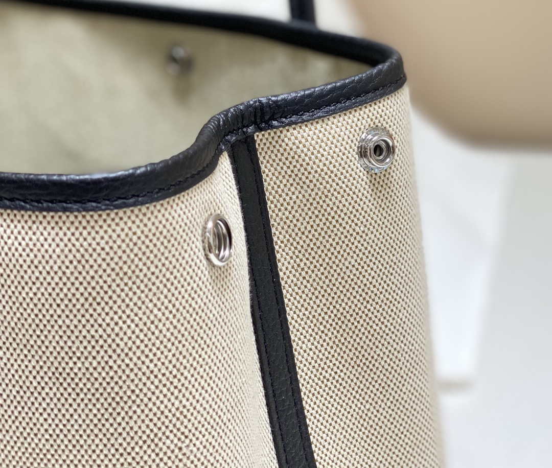 Hermes Beige Canvas and Black leather Garden Party 30cm Bag H239051 - Default Title - View 8