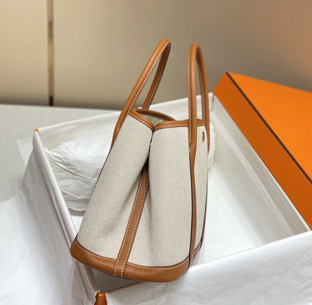 Hermes Beige Canvas and Brown leather Garden Party 30cm Bag H239052 - Default Title - View 3