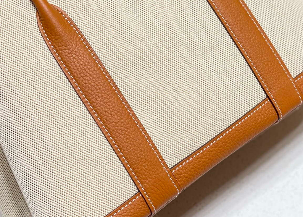 Hermes Beige Canvas and Brown leather Garden Party 30cm Bag H239052