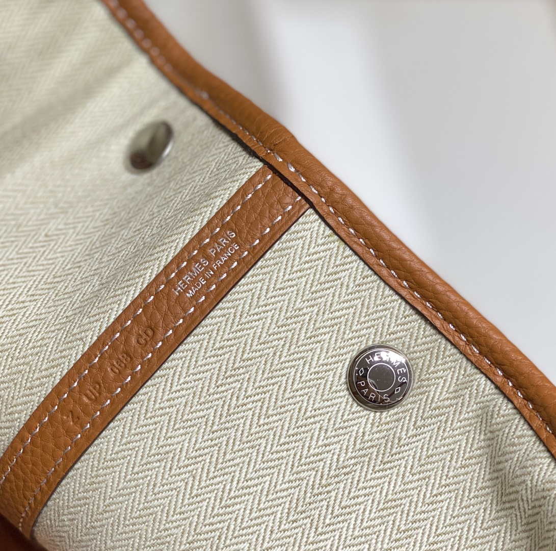 Hermes Beige Canvas and Brown leather Garden Party 30cm Bag H239052 - Default Title - View 7