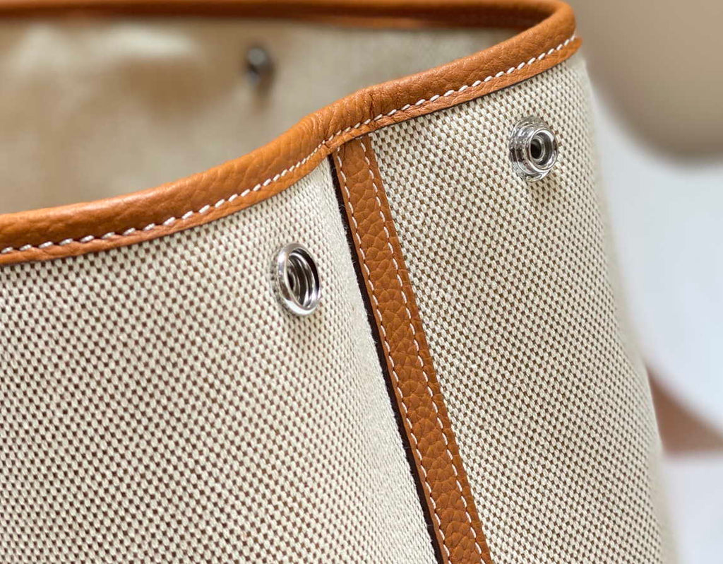 Hermes Beige Canvas and Brown leather Garden Party 30cm Bag H239052