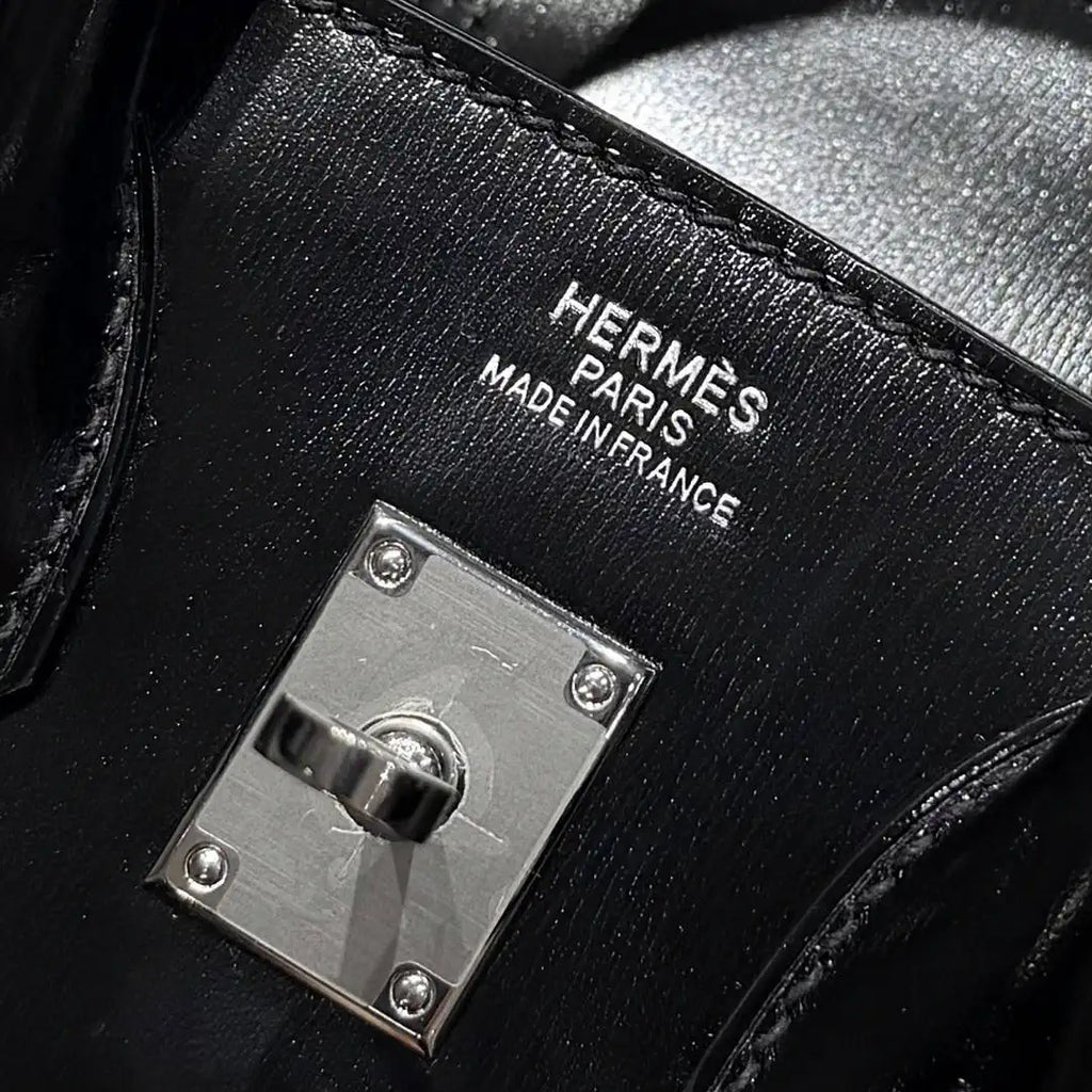 Hermes Birkin 25 Box Bag Black Silver Buckle  H92111