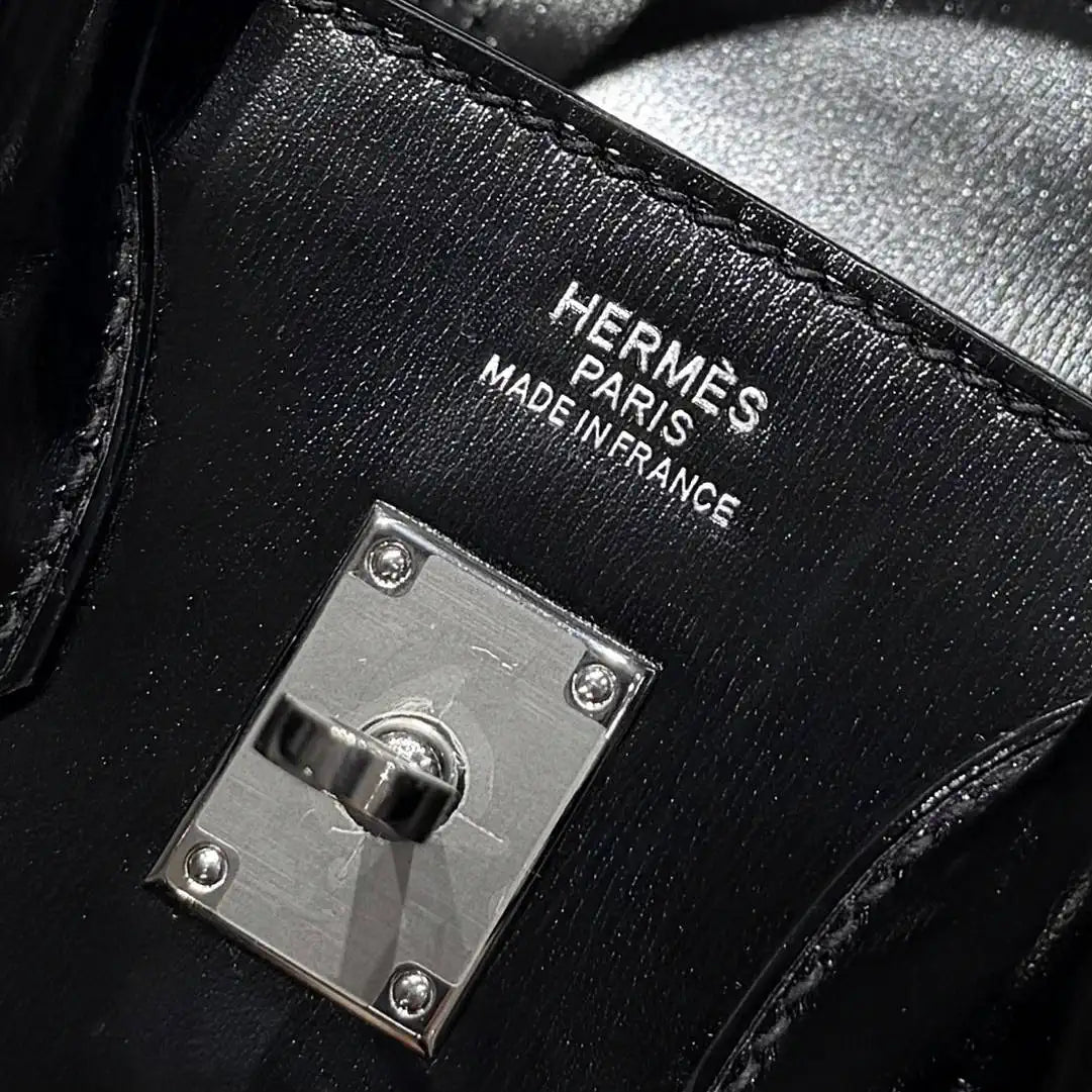 Hermes Birkin 25 Box Bag Black Silver Buckle  H92111