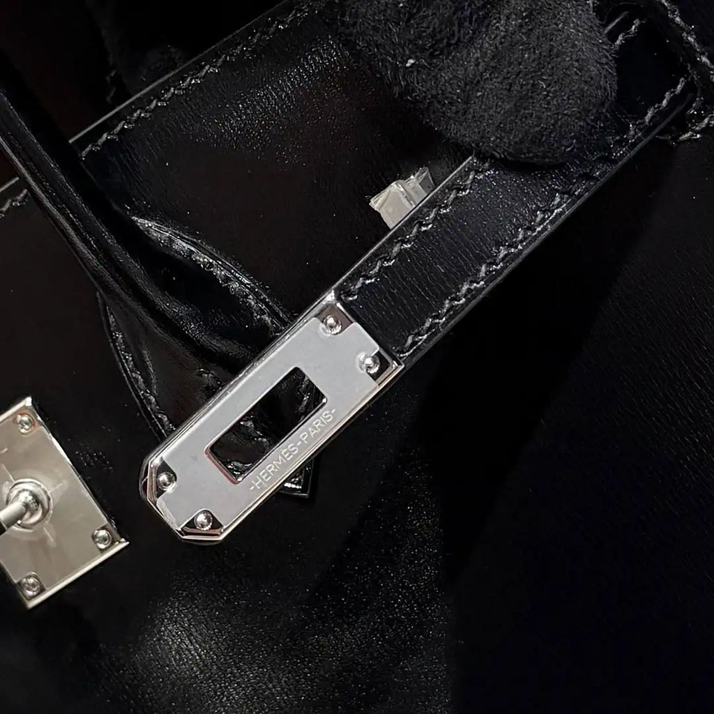Hermes Birkin 25 Box Bag Black Silver Buckle  H92111