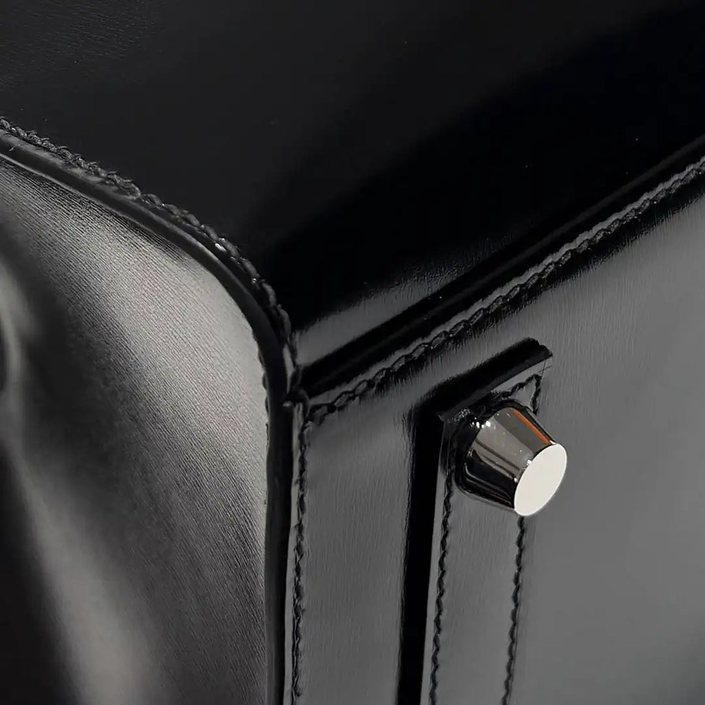 Hermes Birkin 25 Box Bag Black Silver Buckle  H92111